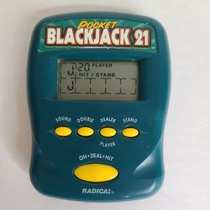 1997 Radica Pocket BLACKJACK 21 Green Handheld Electronic Game Tested Works